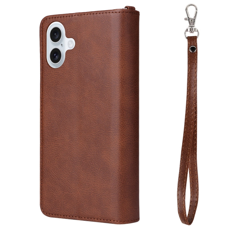 For iPhone 16 Plus Solid Color 2 in 1 Zipper Shockproof Phone Case(Brown) - iPhone 16 Plus Cases by PMC Jewellery | Online Shopping South Africa | PMC Jewellery | Buy Now Pay Later Mobicred