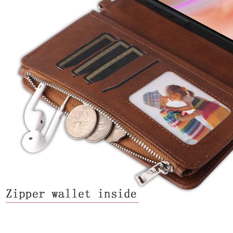 For iPhone 16 Plus Solid Color 2 in 1 Zipper Shockproof Phone Case(Brown) - free shipping - PMC Jewellery - Order now!