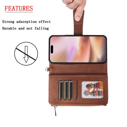 For iPhone 16 Plus Solid Color 2 in 1 Zipper Shockproof Phone Case(Brown) - iPhone 16 Plus Cases by PMC Jewellery | Online Shopping South Africa | PMC Jewellery | Buy Now Pay Later Mobicred