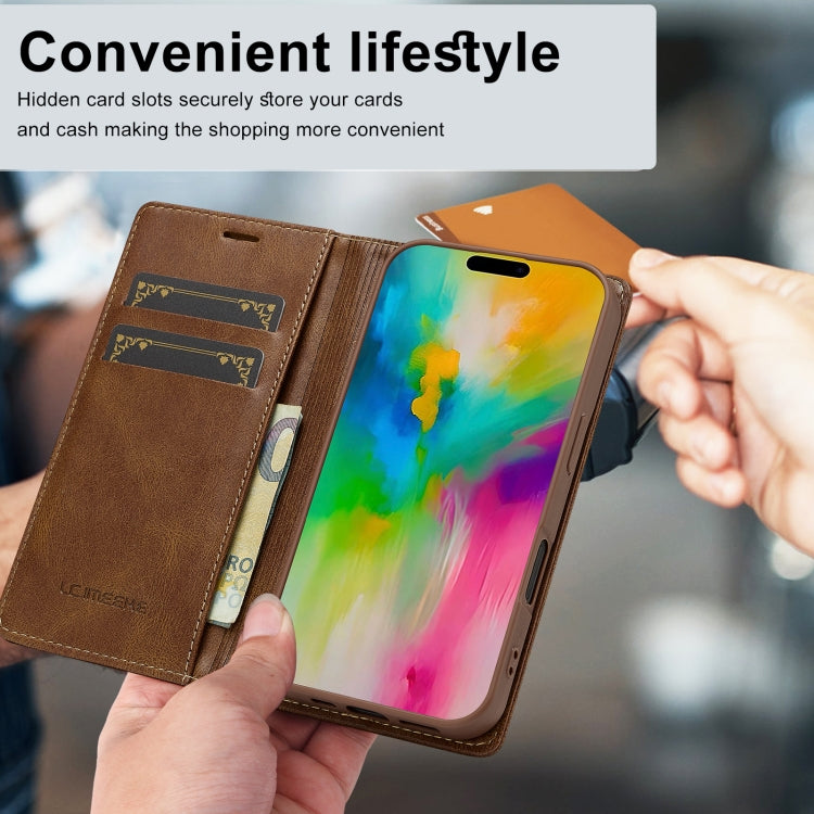 For iPhone 16 LC.IMEEKE RFID Anti-theft Leather Phone Case(Brown) - iPhone 16 Cases by LC.IMEEKE | Online Shopping South Africa | PMC Jewellery | Buy Now Pay Later Mobicred