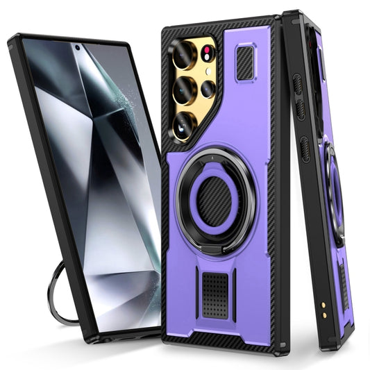 For Samsung Galaxy S25 Ultra 5G Ring Holder Carbon Fiber PC Hybrid TPU Phone Case(Purple) - Galaxy S25 Ultra 5G Cases by PMC Jewellery | Online Shopping South Africa | PMC Jewellery | Buy Now Pay Later Mobicred