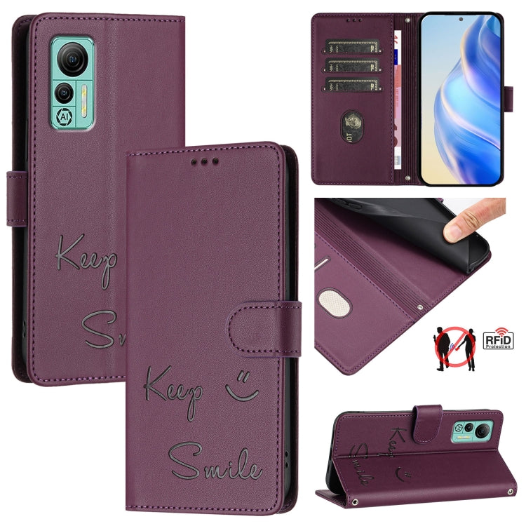 For Ulefone Note 14 Smile Embossing RFID Leather Phone Case(Violet) - Ulefone Cases by PMC Jewellery | Online Shopping South Africa | PMC Jewellery | Buy Now Pay Later Mobicred