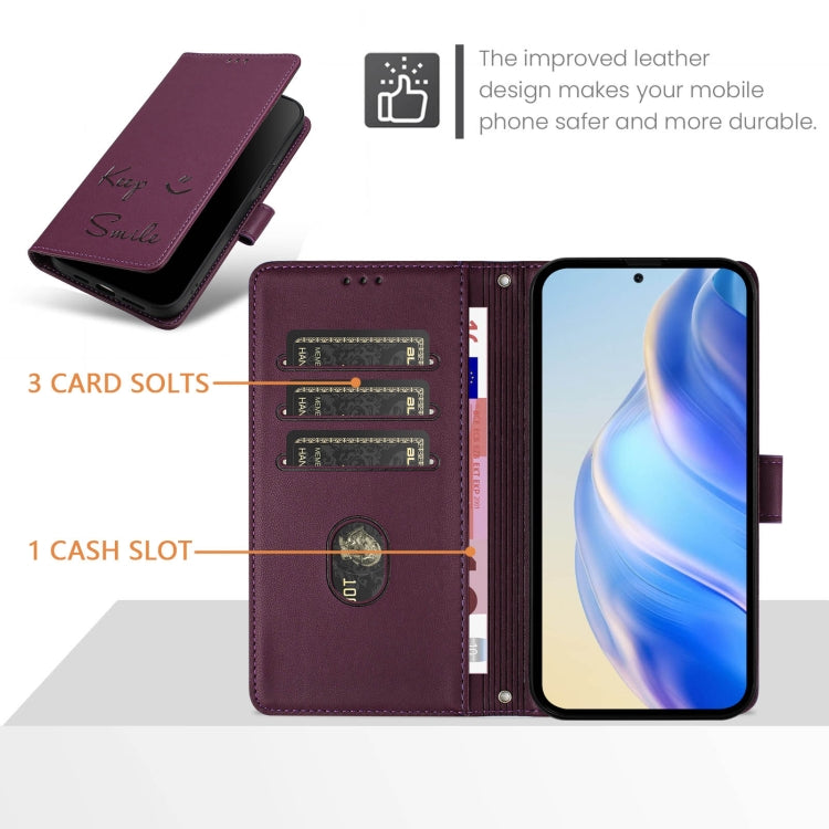 For Ulefone Note 14 Smile Embossing RFID Leather Phone Case(Violet) - Ulefone Cases by PMC Jewellery | Online Shopping South Africa | PMC Jewellery | Buy Now Pay Later Mobicred