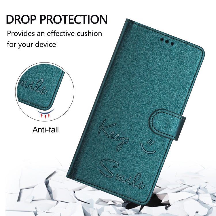 For Redmi K70 Ultra 5G Global Smile Embossing RFID Leather Phone Case(Peacock Green) - Xiaomi Cases by PMC Jewellery | Online Shopping South Africa | PMC Jewellery | Buy Now Pay Later Mobicred