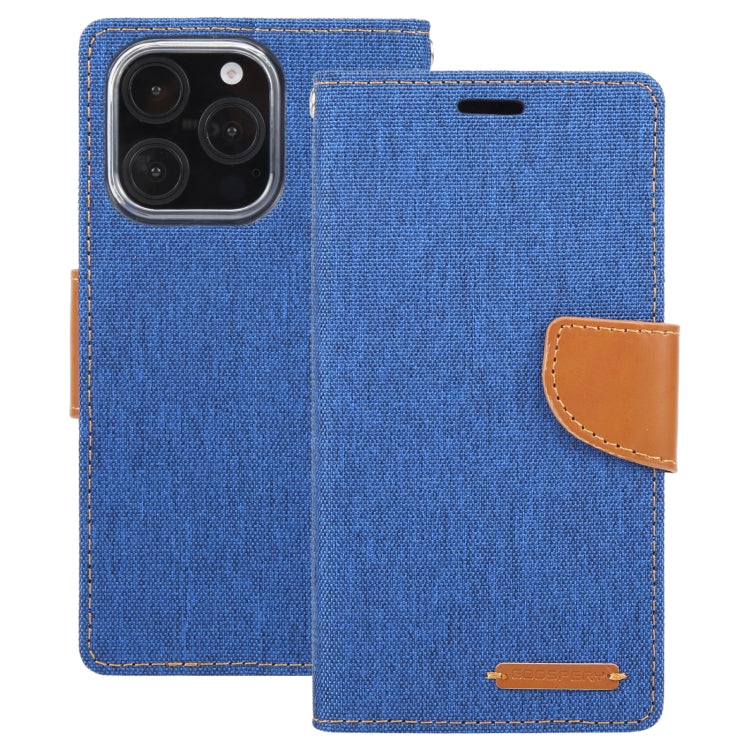 For iPhone 16 Pro Max GOOSPERY CANVAS DIARY Fabric Texture Flip Leather Phone Case(Blue) - iPhone 16 Pro Max Cases by GOOSPERY | Online Shopping South Africa | PMC Jewellery | Buy Now Pay Later Mobicred