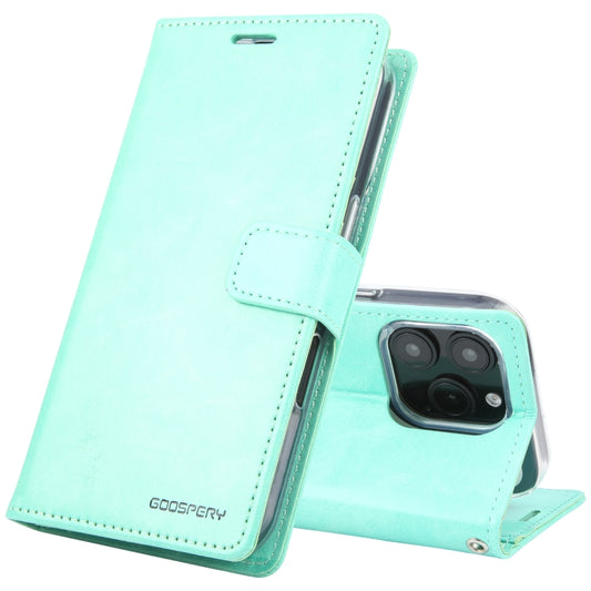 For iPhone 16 Pro GOOSPERY BLUE MOON Crazy Horse Texture Leather Phone Case(Mint Green) - iPhone 16 Pro Cases by GOOSPERY | Online Shopping South Africa | PMC Jewellery | Buy Now Pay Later Mobicred