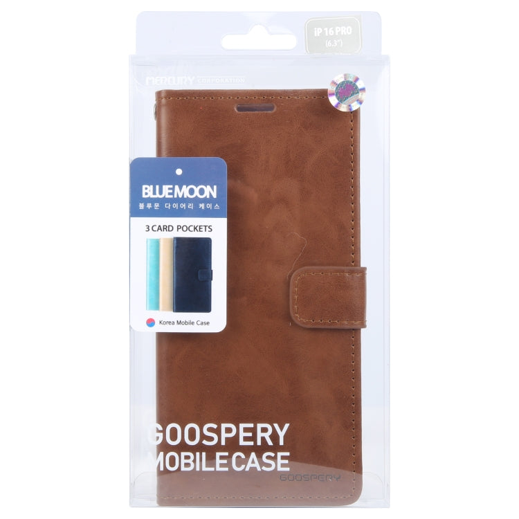 For iPhone 16 Pro GOOSPERY BLUE MOON Crazy Horse Texture Leather Phone Case(Brown) - iPhone 16 Pro Cases by GOOSPERY | Online Shopping South Africa | PMC Jewellery | Buy Now Pay Later Mobicred