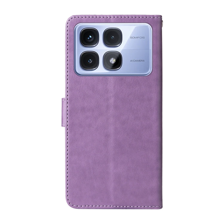 For Redmi K70 Ultra Embossed Butterfly Flowers Leather Phone Case(Purple) - Xiaomi Cases by PMC Jewellery | Online Shopping South Africa | PMC Jewellery | Buy Now Pay Later Mobicred