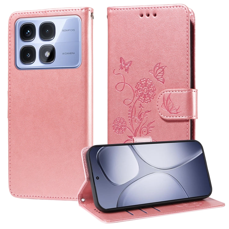 For Redmi K70 Ultra Embossed Butterfly Flowers Leather Phone Case(Rose Gold) - Xiaomi Cases by PMC Jewellery | Online Shopping South Africa | PMC Jewellery | Buy Now Pay Later Mobicred