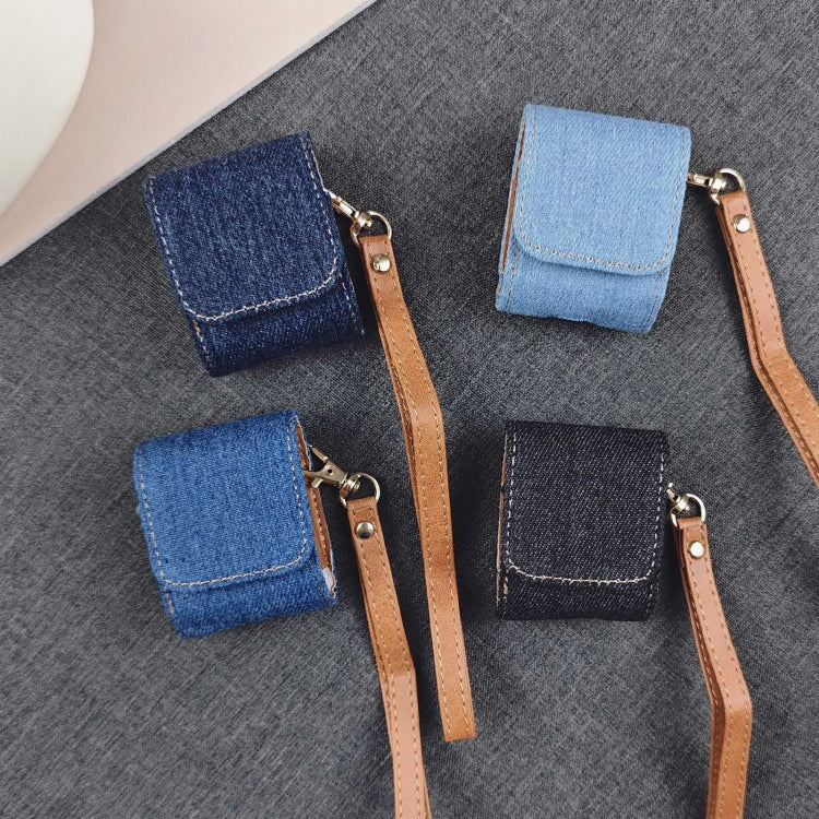 For AirPods 1 / 2 Cowboy Fabric Texture PU Headset Protective Bag(Dark Blue) - For AirPods 1/2 by PMC Jewellery | Online Shopping South Africa | PMC Jewellery | Buy Now Pay Later Mobicred