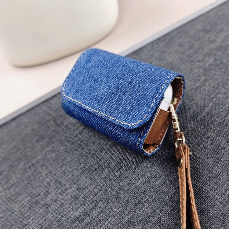 For AirPods Pro Cowboy Fabric Texture PU Headset Protective Bag(Blue) - For AirPods Pro by PMC Jewellery | Online Shopping South Africa | PMC Jewellery | Buy Now Pay Later Mobicred