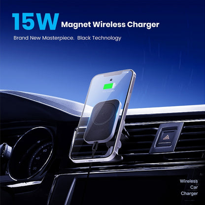 CW12 15W Max QI Standard Magnetic Wireless Charging Car Holder(Black) - Wireless Charger Holders by PMC Jewellery | Online Shopping South Africa | PMC Jewellery | Buy Now Pay Later Mobicred