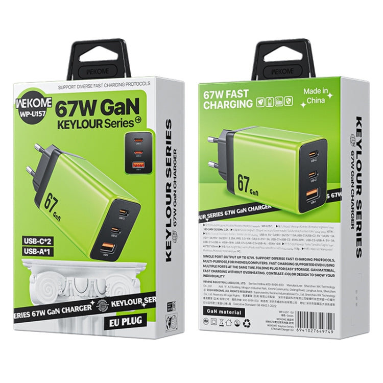WK WP-U157 67W USB-C / Type-Cx2, USB GaN Fast Charger, Plug Type:EU Plug(Green) - free shipping - PMC TechLife - Order now!