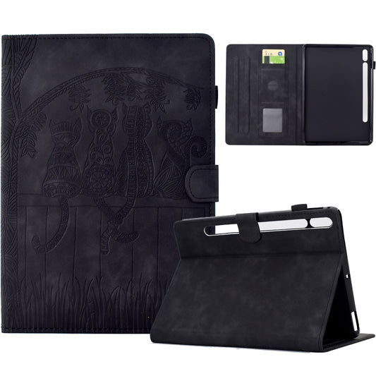 For Samsung Galaxy Tab S9 / S9 FE Cats Embossed Leather Smart Tablet Case(Black) - Galaxy Tab S9 Cases by PMC Jewellery | Online Shopping South Africa | PMC Jewellery | Buy Now Pay Later Mobicred