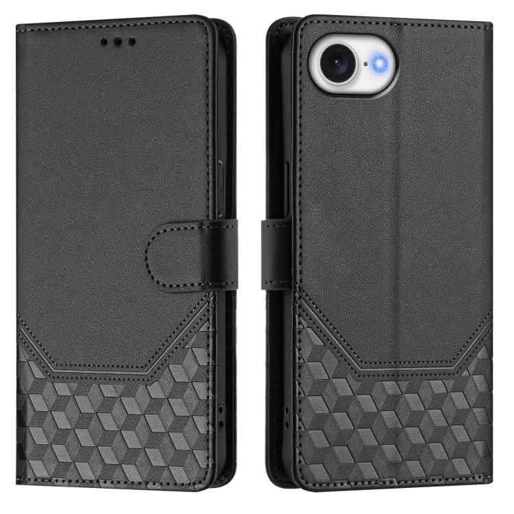 For iPhone 16e Honeycomb Embossing RFID Leather Phone Case(Black) - iPhone 16e Cases by PMC TechLife | Online Shopping South Africa | PMC TechLife | Buy Now Pay Later Mobicred