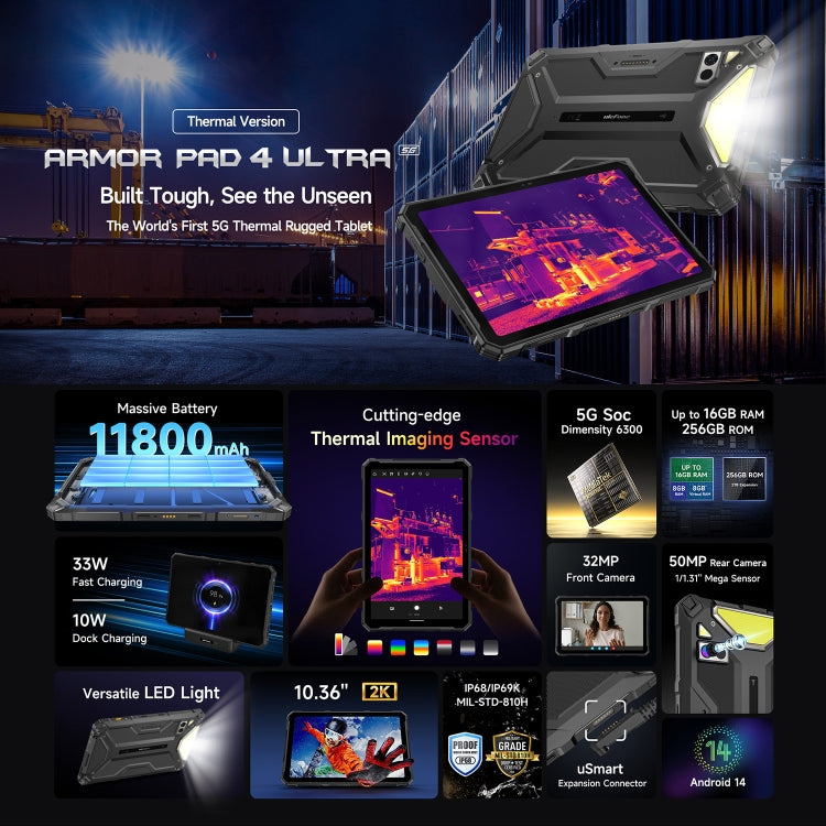 Ulefone Armor Pad 4 Ultra Thermal Version Rugged Tablet, 8GB+256GB, 10.36 inch Android 14 MediaTek Dimensity 6300 Octa Core 5G Network, EU Plug(Black) - Other by Ulefone | Online Shopping South Africa | PMC Jewellery | Buy Now Pay Later Mobicred