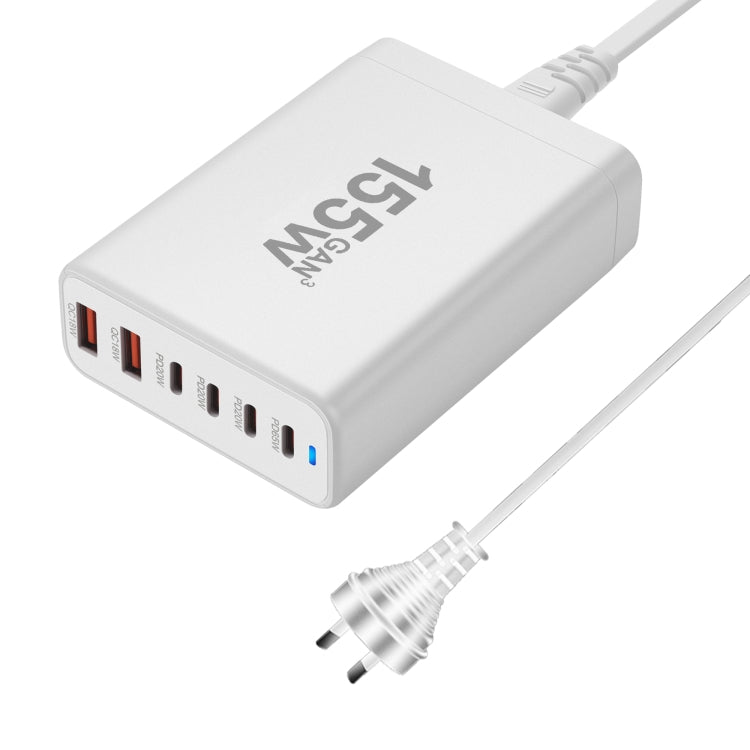 155W 4Type-C, 2USB 6-Ports Desktop Fast Charger, Plug Type:AU Plug(White) - Multifunction Charger by PMC Jewellery | Online Shopping South Africa | PMC Jewellery | Buy Now Pay Later Mobicred