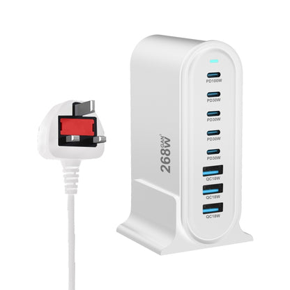 YMX-968 268W 5Type-C, 3USB 8-Ports Desktop Fast Charger, Plug Type:UK Plug(White) - Multifunction Charger by PMC Jewellery | Online Shopping South Africa | PMC Jewellery | Buy Now Pay Later Mobicred