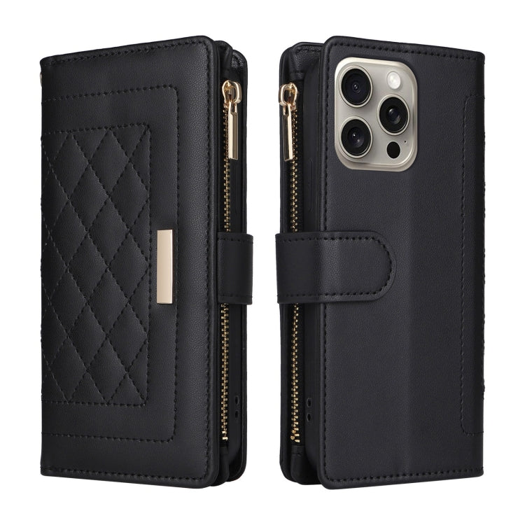 For iPhone 16 Pro Max Crossbody Zipper Wallet Rhombus Leather Phone Case(Black) - iPhone 16 Pro Max Cases by PMC Jewellery | Online Shopping South Africa | PMC Jewellery | Buy Now Pay Later Mobicred