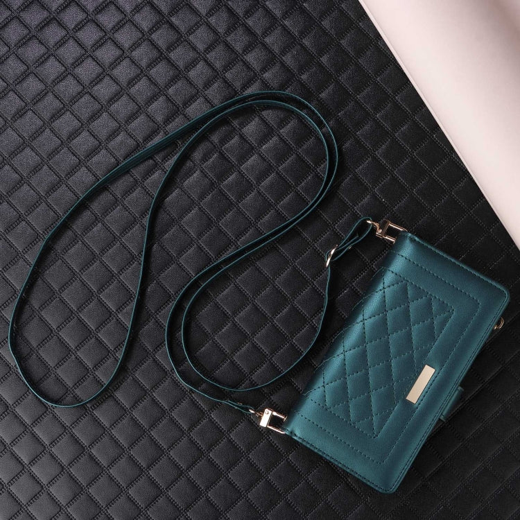 For iPhone 16 Pro Max Crossbody Zipper Wallet Rhombus Leather Phone Case(Green) - iPhone 16 Pro Max Cases by PMC Jewellery | Online Shopping South Africa | PMC Jewellery | Buy Now Pay Later Mobicred