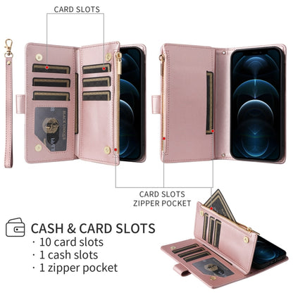 For iPhone 16 Pro Crossbody Zipper Wallet Rhombus Leather Phone Case(Rose Gold) - iPhone 16 Pro Cases by PMC Jewellery | Online Shopping South Africa | PMC Jewellery | Buy Now Pay Later Mobicred