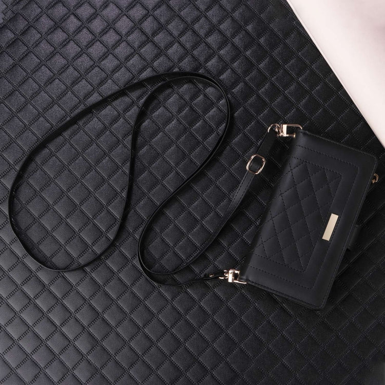 For iPhone 16 Plus Crossbody Zipper Wallet Rhombus Leather Phone Case(Black) - iPhone 16 Plus Cases by PMC Jewellery | Online Shopping South Africa | PMC Jewellery | Buy Now Pay Later Mobicred