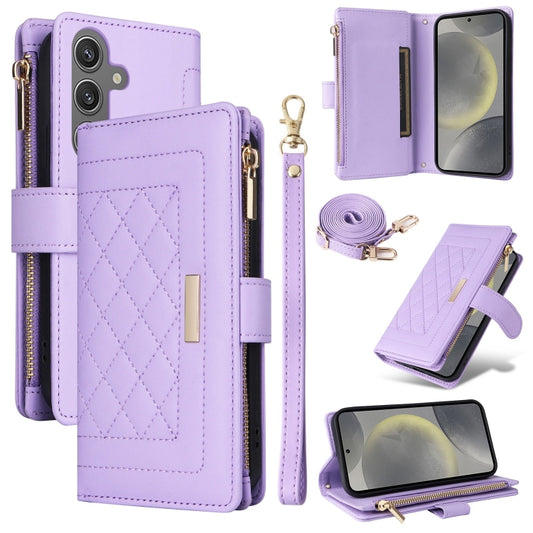 For Samsung Galaxy S24 5G Crossbody Zipper Wallet Rhombus Leather Phone Case(Purple) - Galaxy S24 5G Cases by PMC Jewellery | Online Shopping South Africa | PMC Jewellery | Buy Now Pay Later Mobicred