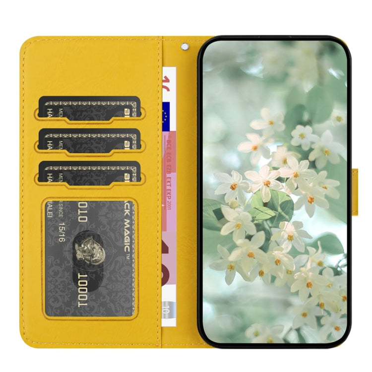 For iPhone 16e Floral Embossed Pattern Leather Phone Case(Yellow) - iPhone 16e Cases by PMC TechLife | Online Shopping South Africa | PMC TechLife | Buy Now Pay Later Mobicred