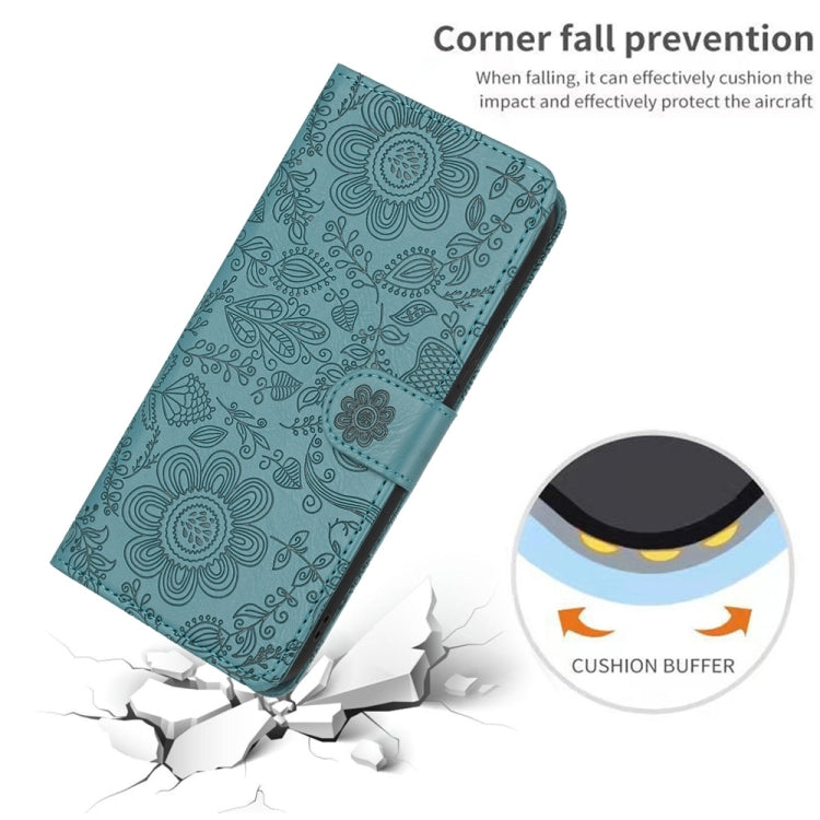 For Samsung Galaxy S25+ 5G Floral Embossed Pattern Leather Phone Case(Dark Green) - Galaxy S25+ 5G Cases by PMC Jewellery | Online Shopping South Africa | PMC Jewellery | Buy Now Pay Later Mobicred