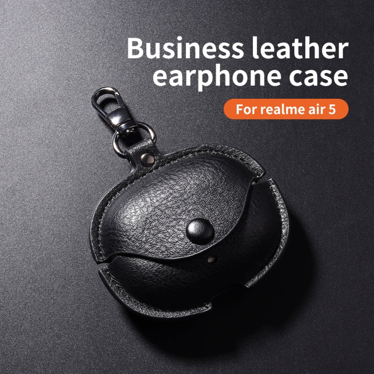 For Realme Buds Air 5 Pro Leather Earphone Protective Case with Hook(Black) - Other Earphone Case by PMC Jewellery | Online Shopping South Africa | PMC Jewellery | Buy Now Pay Later Mobicred