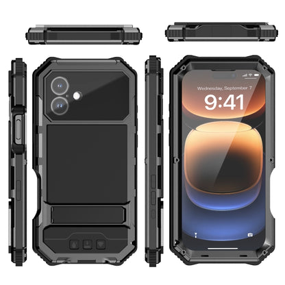 For iPhone 16 Plus R-JUST Life Waterproof Dustproof Shockproof Holder Phone Case(Black) - iPhone 16 Plus Cases by R-JUST | Online Shopping South Africa | PMC Jewellery | Buy Now Pay Later Mobicred