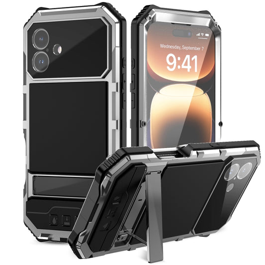 For iPhone 16 Plus R-JUST Life Waterproof Dustproof Shockproof Holder Phone Case(Silver) - iPhone 16 Plus Cases by R-JUST | Online Shopping South Africa | PMC Jewellery | Buy Now Pay Later Mobicred