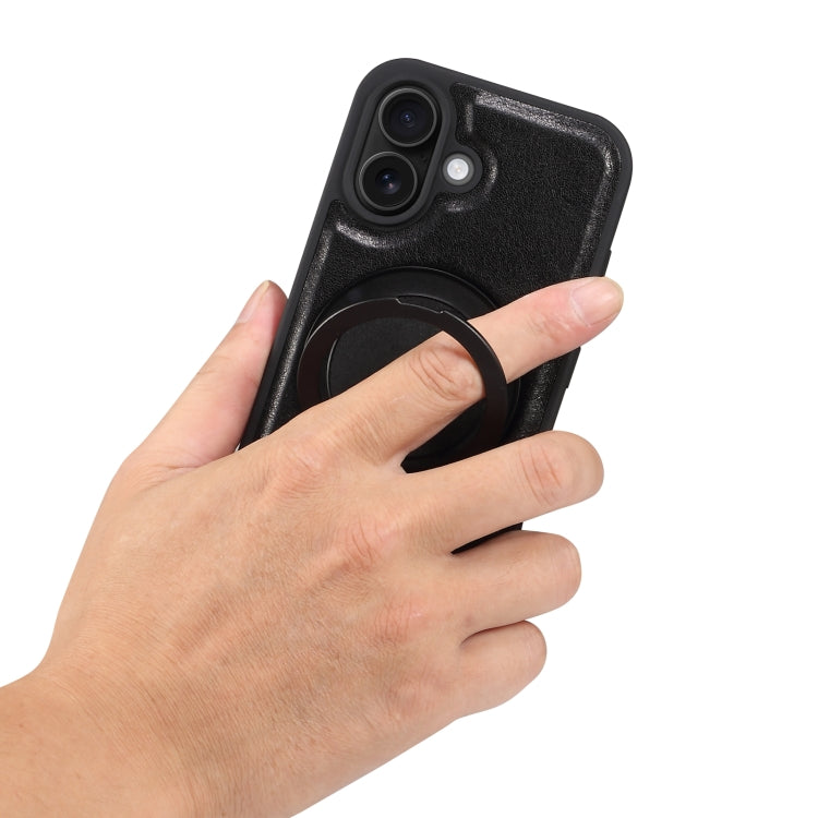 For iPhone 16 Plus Denior A17 Genuine Leather Gear Magnetic Holder Phone Case(Black) - free shipping - PMC Jewellery - Order now!