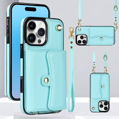 For iPhone 16 Pro RFID Card Slot Phone Case with Long Lanyard(Mint Green) - iPhone 16 Pro Cases by PMC Jewellery | Online Shopping South Africa | PMC Jewellery | Buy Now Pay Later Mobicred