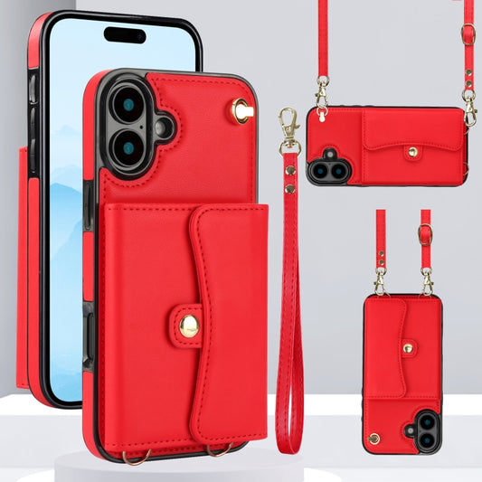 For iPhone 16 Plus RFID Card Slot Phone Case with Long Lanyard(Red) - iPhone 16 Plus Cases by PMC Jewellery | Online Shopping South Africa | PMC Jewellery | Buy Now Pay Later Mobicred