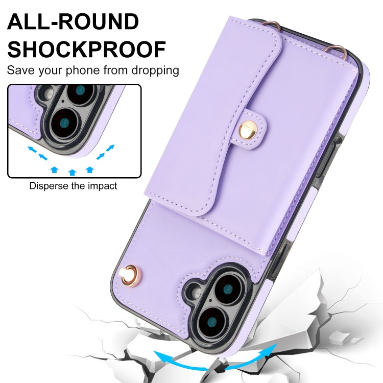 For iPhone 16 Plus RFID Card Slot Phone Case with Long Lanyard(Purple) - iPhone 16 Plus Cases by PMC Jewellery | Online Shopping South Africa | PMC Jewellery | Buy Now Pay Later Mobicred