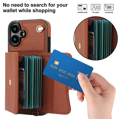 For iPhone 16 Plus RFID Card Slot Phone Case with Long Lanyard(Brown) - iPhone 16 Plus Cases by PMC Jewellery | Online Shopping South Africa | PMC Jewellery | Buy Now Pay Later Mobicred