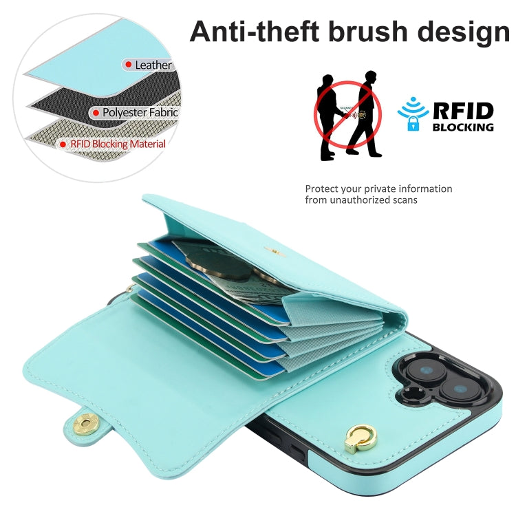 For iPhone 16 RFID Card Slot Phone Case with Long Lanyard(Mint Green) - iPhone 16 Cases by PMC Jewellery | Online Shopping South Africa | PMC Jewellery | Buy Now Pay Later Mobicred