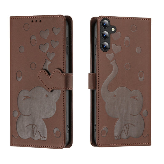 For Samsung Galaxy S25 5G Cartoon Elephant Embossed Leather Phone Case(Brown) - Galaxy S25 5G Cases by PMC Jewellery | Online Shopping South Africa | PMC Jewellery | Buy Now Pay Later Mobicred