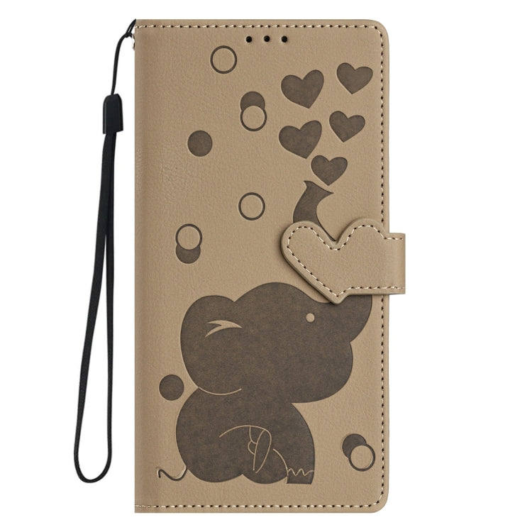 For Samsung Galaxy S25 5G Cartoon Elephant Embossed Leather Phone Case(Khaki) - Galaxy S25 5G Cases by PMC Jewellery | Online Shopping South Africa | PMC Jewellery | Buy Now Pay Later Mobicred