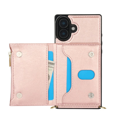 For iPhone 16 Plus Square Zipper Wallet Bag TPU+PU Back Cover Case(Rose Gold) - iPhone 16 Plus Cases by PMC Jewellery | Online Shopping South Africa | PMC Jewellery | Buy Now Pay Later Mobicred