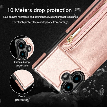 For iPhone 16 Plus Square Zipper Wallet Bag TPU+PU Back Cover Case(Rose Gold) - iPhone 16 Plus Cases by PMC Jewellery | Online Shopping South Africa | PMC Jewellery | Buy Now Pay Later Mobicred