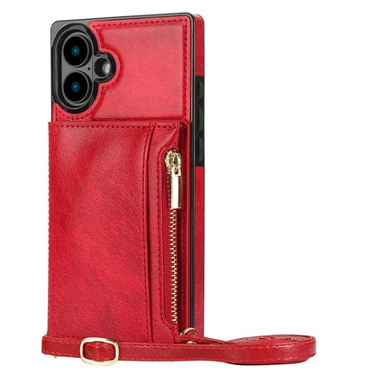 For iPhone 16 Square Zipper Wallet Bag TPU+PU Back Cover Case(Red) - iPhone 16 Cases by PMC Jewellery | Online Shopping South Africa | PMC Jewellery | Buy Now Pay Later Mobicred