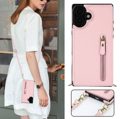 For iPhone 16 Plus Cross-body Zipper Square Phone Case(Pink) - iPhone 16 Plus Cases by PMC Jewellery | Online Shopping South Africa | PMC Jewellery | Buy Now Pay Later Mobicred