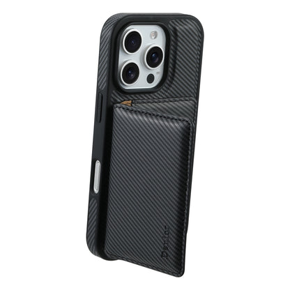 For iPhone 16 Pro Denior Carbon Fiber Texture Leather Card Bag MagSafe Phone Case(Black) - iPhone 16 Pro Cases by Denior | Online Shopping South Africa | PMC Jewellery | Buy Now Pay Later Mobicred