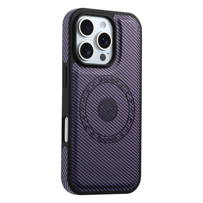 For iPhone 16 Pro Denior Carbon Fiber Texture Leather MagSafe Phone Case(Purple) - iPhone 16 Pro Cases by Denior | Online Shopping South Africa | PMC Jewellery | Buy Now Pay Later Mobicred