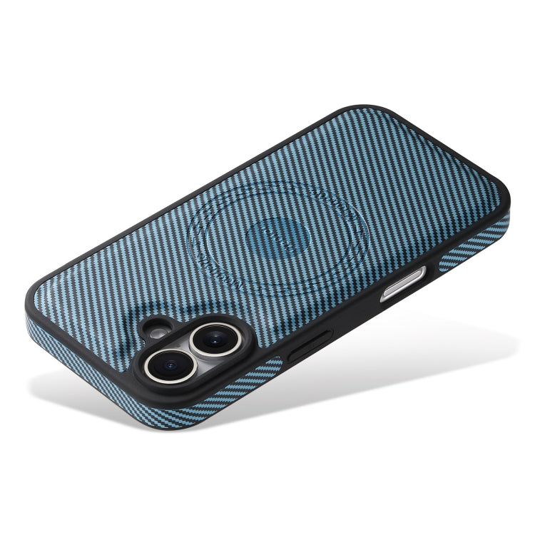 For iPhone 16 Plus Denior Carbon Fiber Texture Leather MagSafe Phone Case(Blue) - iPhone 16 Plus Cases by Denior | Online Shopping South Africa | PMC Jewellery | Buy Now Pay Later Mobicred