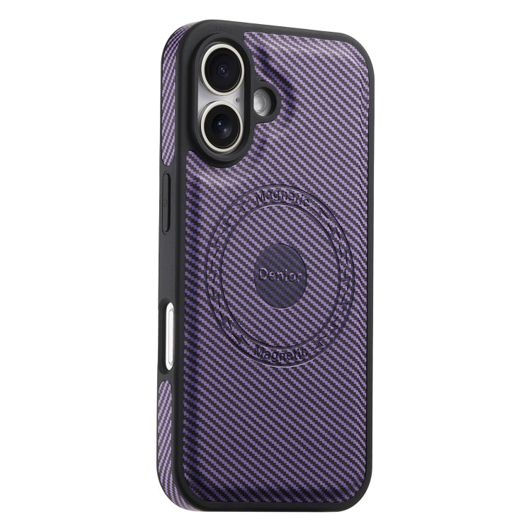 For iPhone 16 Denior Carbon Fiber Texture Leather MagSafe Phone Case(Purple) - iPhone 16 Cases by Denior | Online Shopping South Africa | PMC Jewellery | Buy Now Pay Later Mobicred