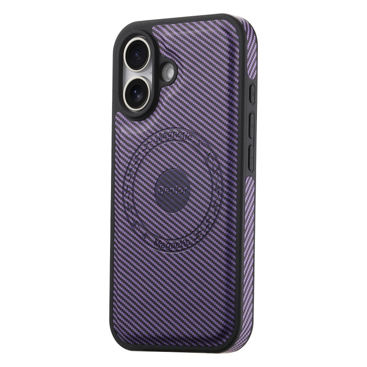 For iPhone 16 Denior Carbon Fiber Texture Leather MagSafe Phone Case(Purple) - iPhone 16 Cases by Denior | Online Shopping South Africa | PMC Jewellery | Buy Now Pay Later Mobicred