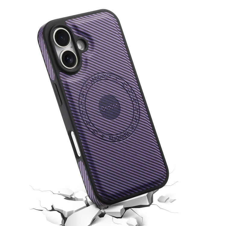 For iPhone 16 Denior Carbon Fiber Texture Leather MagSafe Phone Case(Purple) - iPhone 16 Cases by Denior | Online Shopping South Africa | PMC Jewellery | Buy Now Pay Later Mobicred